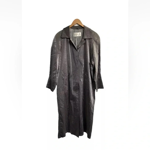 Vintage Jones New York Women’s Size 6 Silver Metallic Button Trench Coat Pockets - Picture 1 of 13